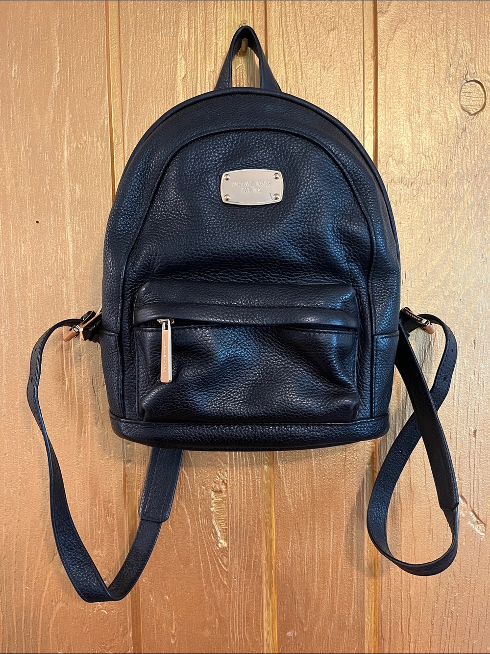Michael Kors Black Pebbled Leather Mini Backpack with Front Zip Pocket
